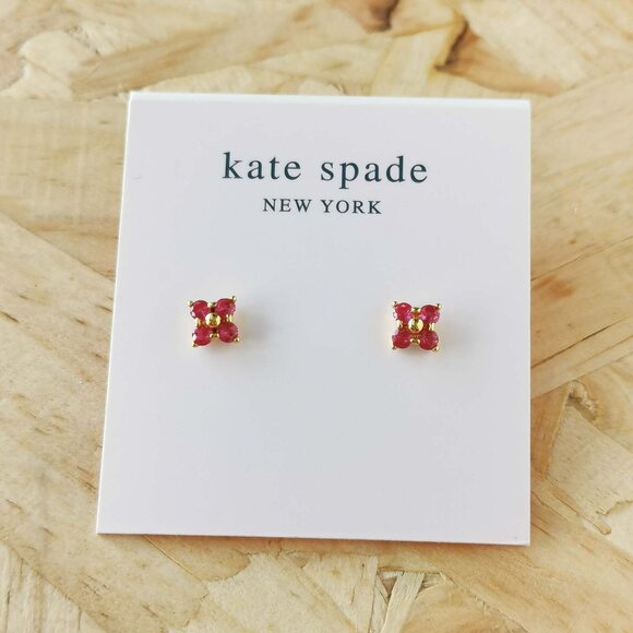 Kate Spade Jewelry - NEW Kate Spade Myosotis Cross Flower Pink Stud Earrings Gold